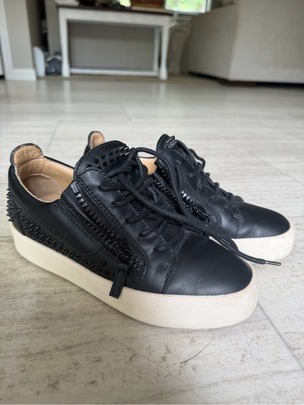 Giuseppe Zanotti Black Leather Platform Sneakers with Cream Sole